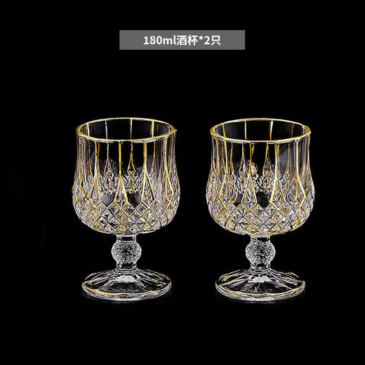 He Jiagong French light luxury European-style crystal glass household whiskey glass set wine dispenser spirits set gold-painted tall whiskey glass (2 pieces)