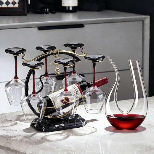 Haoqifang (HAOQIFANG) crystal red wine glass holder set, ornamental goblet, upside-down hanging rack, creative wine cabinet, decanter, wine utensils for home use, happy eyebrow cup holder + 6 red bow tie wine glasses