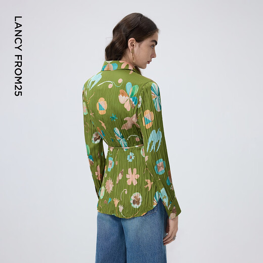 Langzi Yang series Langzi three-dimensional pleated lace-up shirt design waist top 2026 spring new olive green S