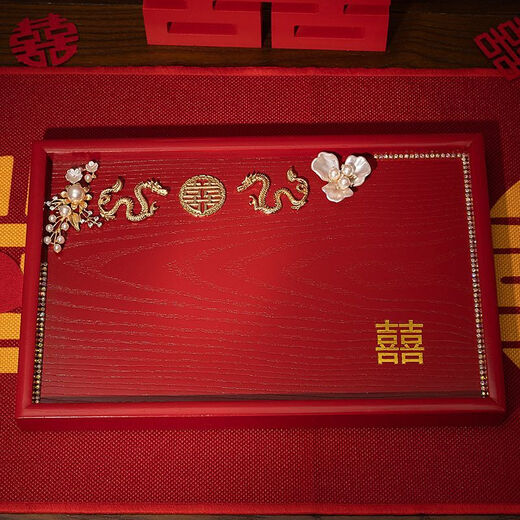 Pupan Engagement Tea Cup Tray Wedding Sugar Plate Fruit Tray Wedding Red Wooden Toast Tray Wedding Banquet Supplies Supreme C Style