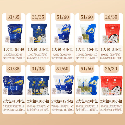 Oriental Selection Frozen Green Shrimp, De-Threaded South American White Shrimp, Fresh Seafood and Aquatic Products, Individually Packaged, Quick Frozen, Frozen Gifts, New Year Products, 31-35 Large Size 1 Bag, 1kg (net weight) (200g*5 small bags)