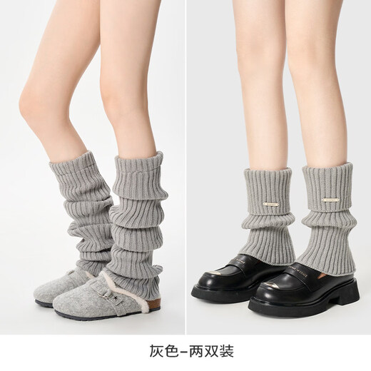 Pami socks women's winter leg covers white knitted warm snow boots pile socks autumn and winter calf socks thickened gray+grey_67cm+30cm one size fits all for women (36-39)