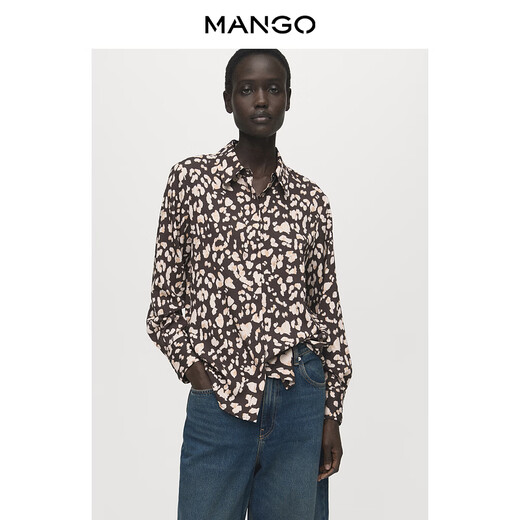 MANGO women's shirt 2026 spring new brown retro fashionable leopard print inner shirt brown S