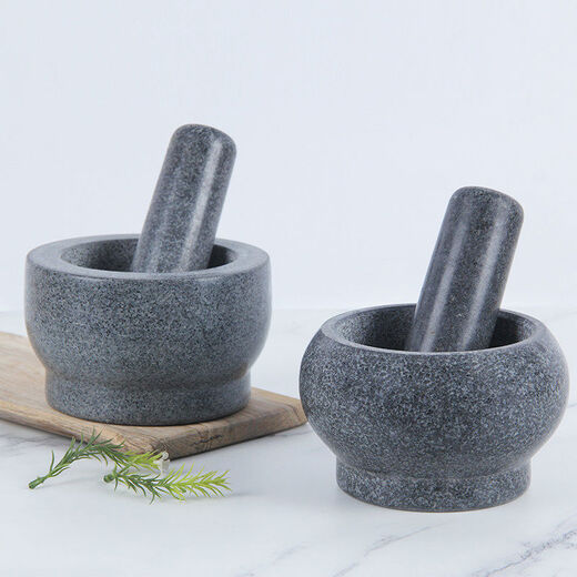 Stone mortar garlic press garlic mortar bluestone household garlic pounder smash jar garlic masher nest stone grinding jar bluestone waist drum shape with anti-splash cover