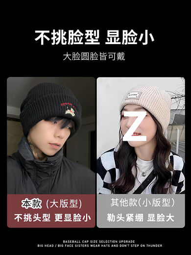 Puppy embroidered thick knitted hat for men 2025 new autumn and winter atmosphere headband warm windproof woolen hat black one size one size elastic