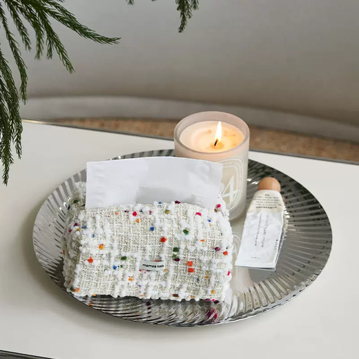 Yusenyi MolingTalk Small Fragrance Tissue Box Woven Decoration Living Room Dining Home Desktop Tissue Box Light Luxury White
