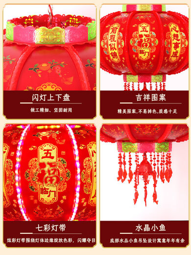 Xu Shansi 2026 New Rotating Lanterns at the Gate Pair of Balconies Spring Festival Decoration New Year Colorful Blessing LED Revolving Lanterns Blessing Projection 50 Gilt Money Gathering Model Diameter 41cm (Suitable for Balconies and Bay Windows) Buy One Get One Free