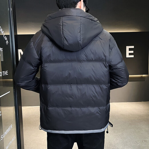 KBXNG Jinba Winter Men's Down Jacket New Trendy and Handsome Hooded Top Simple and Versatile Thickened Warm Jacket Gray L