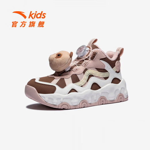 ANTA Children's Synthetic Leather Shoes for Girls and Big Kids 2025 Autumn and Winter New Brownie Velvet Warm Sports Shoes Snow Chestnut Brown/Sea Pink/Ivory White-2 40