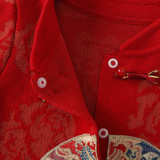 BORBOON B baby New Year's greeting clothes 2026 winter jumpsuit baby plus velvet red national style festive New Year small month old clothes for women plus velvet 7621 three-piece set 66cm