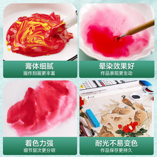 Green bamboo painting materials (CHINJOO) Chinese painting pigments 5ml 24 colors 14-piece set children's ink painting box single paint primary school students entry-level Chinese painting supplies tools full set of art sketching with box