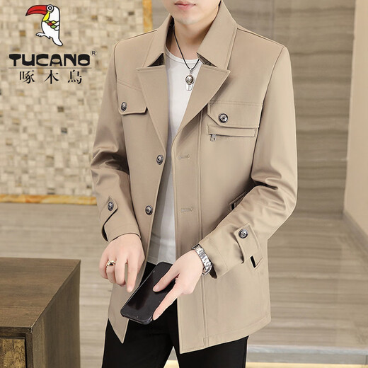 Woodpecker (TUCANO) Autumn and Winter New Middle-aged Windbreaker Men's Jacket Mid-Length Business Casual Jacket Men's Jacket Dad's Jacket 818 Khaki Color (Single Style) M 170 80/105Jin Jin is equal to 0.5 kg