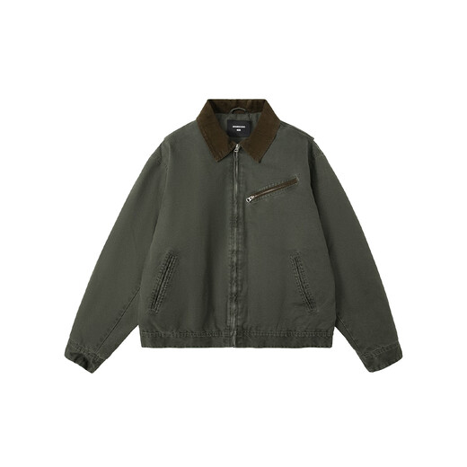 GROUND ZERO Couple Style Jacket Retro Style 90 White Duck Down Contrast Color Lapel Down Jacket Military Green M