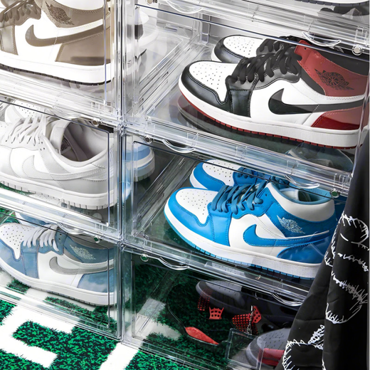 Qi Yuemang Acrylic fully transparent shoe box AJ sneaker storage display box magnetic drawer type plastic folding shoe cabinet A fully transparent shoe box 6 pieces 36x28x22cm