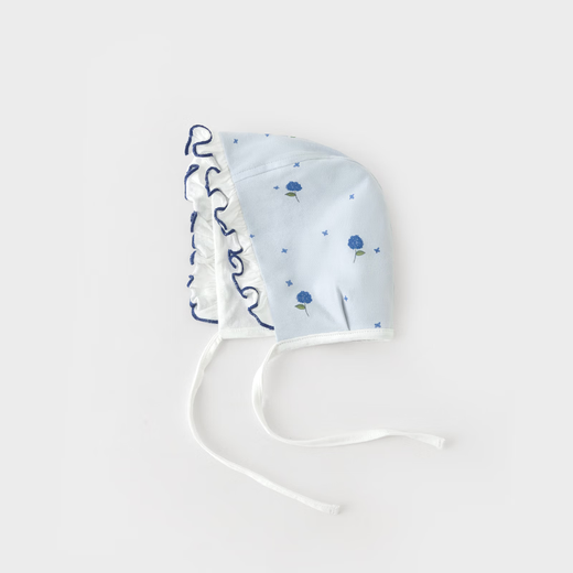 Koala Nose Sweet and Exquisite Blue Floral Baby and Toddler Skin-Friendly Soft Pure Cotton Exquisite Princess Clothes Baotou Hat-Mist Blue 42cm