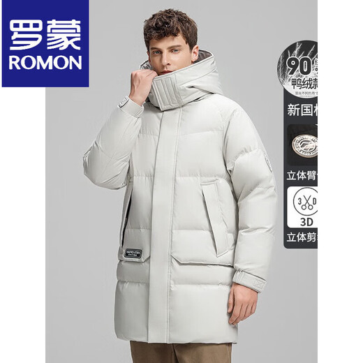 罗蒙（ROMON）工装羽绒服男中长款可脱卸连帽冬季加厚保暖白鸭绒防寒服外套 黑色 M