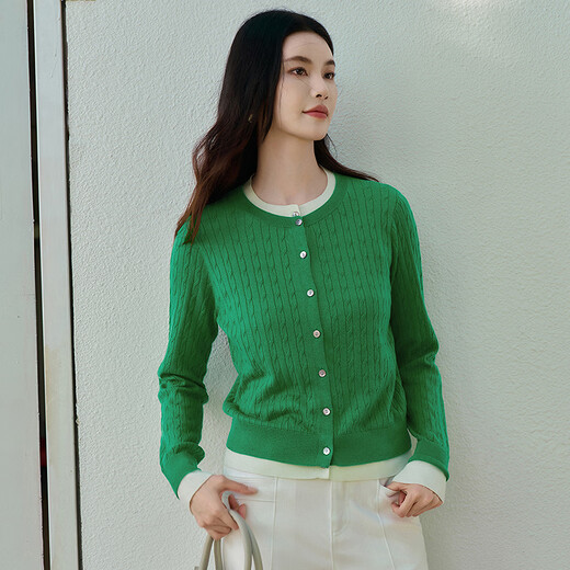FINITY 26 spring new products new knitted sweaters simple small fragrance fake two-piece round neck cardigan for women green S