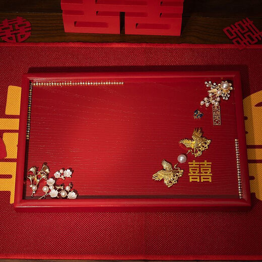 Pupan Engagement Tea Cup Tray Wedding Sugar Plate Fruit Tray Wedding Red Wooden Toast Tray Wedding Banquet Supplies Supreme C Style