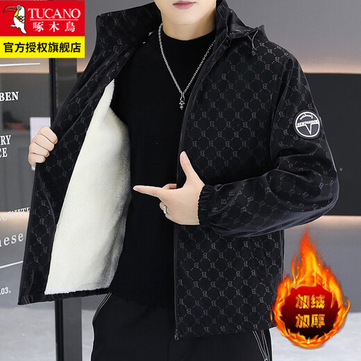 Woodpecker Jacket Men's Autumn and Winter 2025 New Velvet Thickened Trendy Handsome Casual Versatile Jacket Youth Cotton Jacket 8835 Khaki Velvet Thickened XL (Suitable for 130-150 Jin Jin equals 0.5 kg)