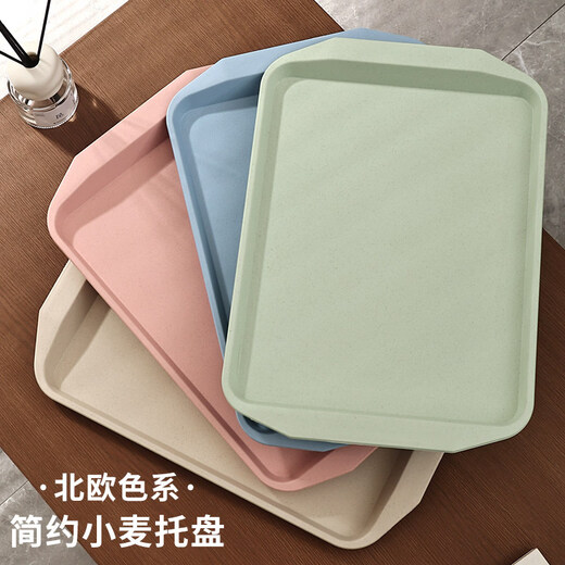 Tuojin Commercial Factory Catering Special Non-slip Fast Food Plate Plastic Tray Rectangular Canteen Hotel Serving Plate Upgraded Binary Style - Large Beige _42.5*29*3cm