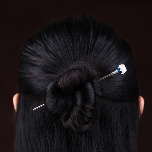 Fudiaoer Hetian jade and silver inlaid magnolia cloisonné hairpin for women, versatile Hanfu, ancient style Ziwu hairpin hairpin gift 1