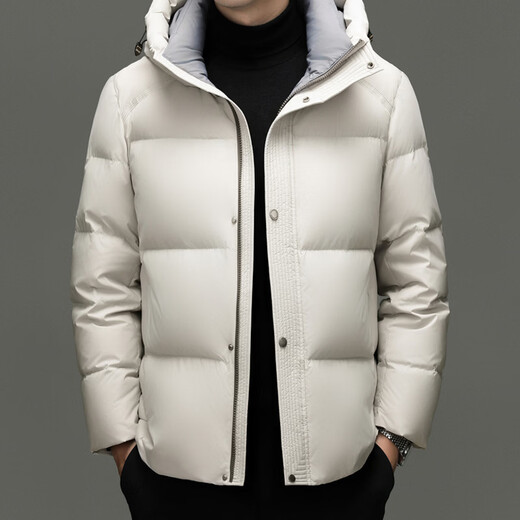 MAGIOPY светлое роскошное высококачественное брендовое мужское пальто на белом утином пуху 2026 зимнее новое стильное модное повседневное пальто для молодежи и среднего возраста с капюшоном черного цвета M 170