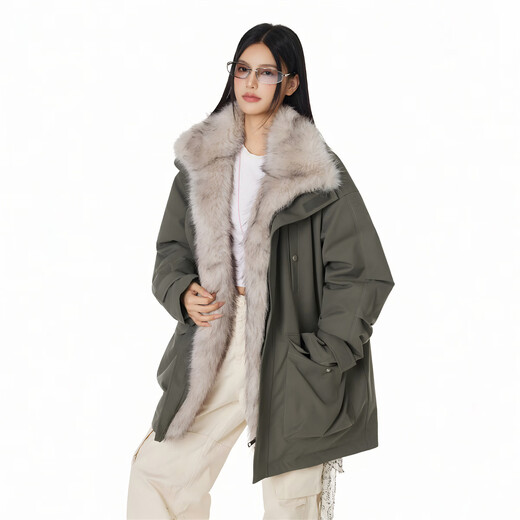 GROUND ZERO inner plush design American retro couple style 90 white duck down down jacket military green M