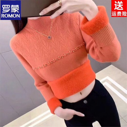 ROMON brand women's all-in-one velvet thickened bottoming sweater for women 26 autumn and winter new half turtleneck women's warm top black high quality quality assurance S recommended weight 90Jin Jin equals 0.5kg -105Jin Jin equals 0.5kg