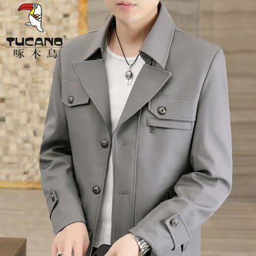 Woodpecker (TUCANO) Autumn and Winter New Middle-aged Windbreaker Men's Jacket Mid-Length Business Casual Jacket Men's Jacket Dad's Jacket 818 Khaki Color (Single Style) M 170 80/105Jin Jin is equal to 0.5 kg