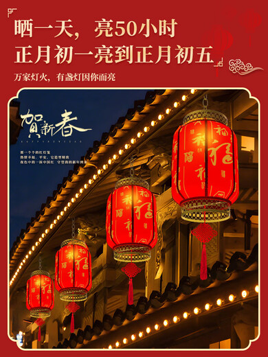 Xushansi 2026 new solar outdoor courtyard red lanterns waterproof and sunscreen antique style Chinese style palace lanterns Chinese style chandeliers have more than enough every year Pendant lights - 2 packs Family portraits - 2 packs