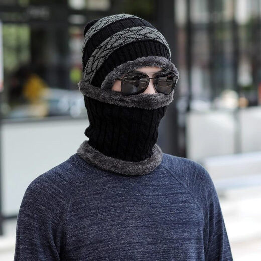 Aoyanlai plus velvet warm hood for men and women, ear protection knitted hat for autumn and winter cycling, black (ear protection hat), plus velvet and thickening, high elasticity, one size fits all - cold and windproof - upgraded warm material (same style for men and women)