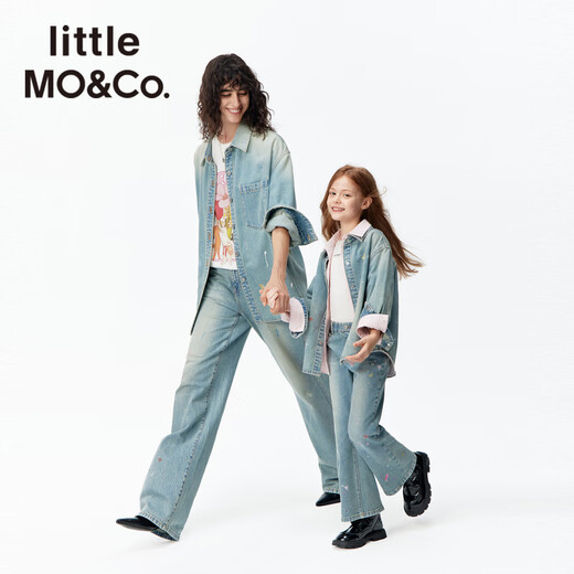 Little MO&Co. Show same style little moco children's clothing 26 new children's pony pure cotton denim shirt long-sleeved parent-child denim blue 140 140/68