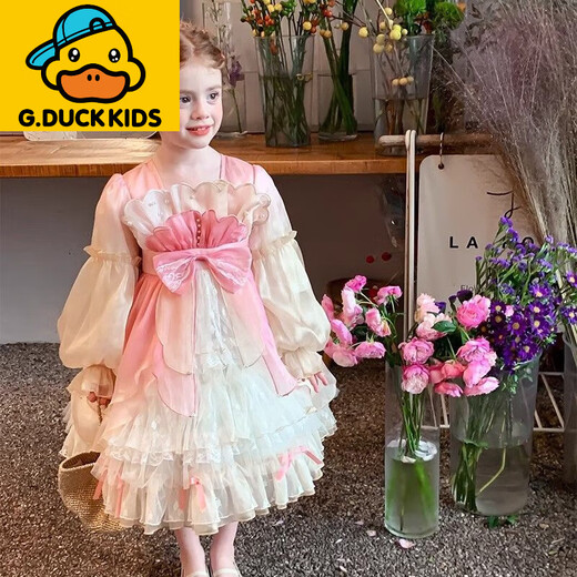 G.duck Little Yellow Duck Lolita Girls Princess Dress Spring and Autumn 2025 New Children's Birthday Party Dress for Girls Baby Pink Spring and Autumn Style 100