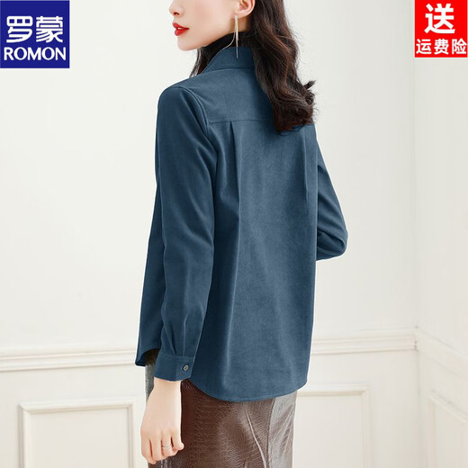 ROMON fashionable velvet brushed shirt for women 2026 autumn and winter new thickened long-sleeved bottoming all-match shirt commuting top black brushed S 80Jin Jin equals 0.5kg to 100Jin Jin equals 0.5kg