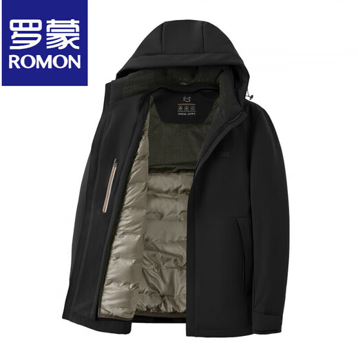 ROMON 90% goose down high-end men's removable hood down jacket winter waterproof and warm business jacket for young and middle-aged men with removable liner navy blue 3XL 190 165-175Jin Jin is equal to 0.5 kg
