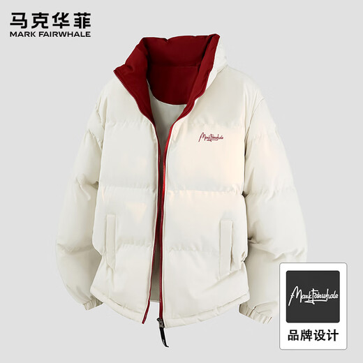 Mark Huafei American stand-collar cotton coats for men and women winter new warm contrasting color cotton coats couples cotton jackets Khaki S