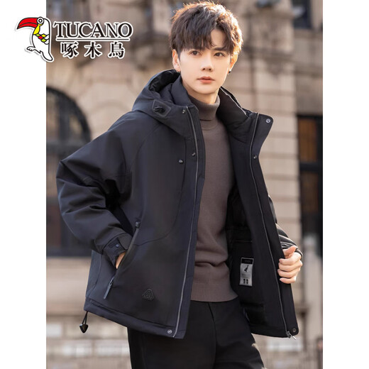 Woodpecker (TUCANO) hooded down jacket men's winter new high-end thickened warm outdoor jacket style work jacket red coffee color M weight 100-120Jin Jin equals 0.5 kg