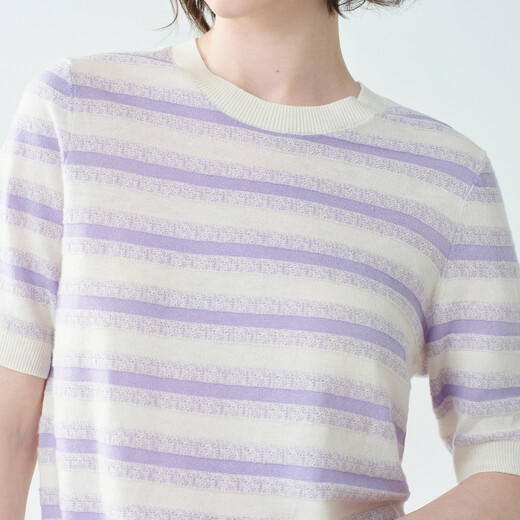 EIN Twilight Stripes EIN Yan Literary Round Neck Twilight Vine Purple Mid-Sleeve Sweater Top 2026 Early Spring New Style Light Purple S
