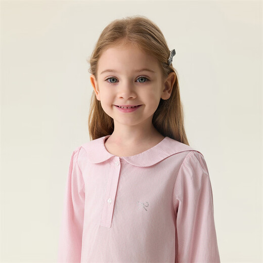 MARC&JANIE Mark Jenny pink and white plaid girls navy collar dress baby skirt 2026 spring new style 560128 pink and white plaid 90 cm (recommended height 81-90cm)