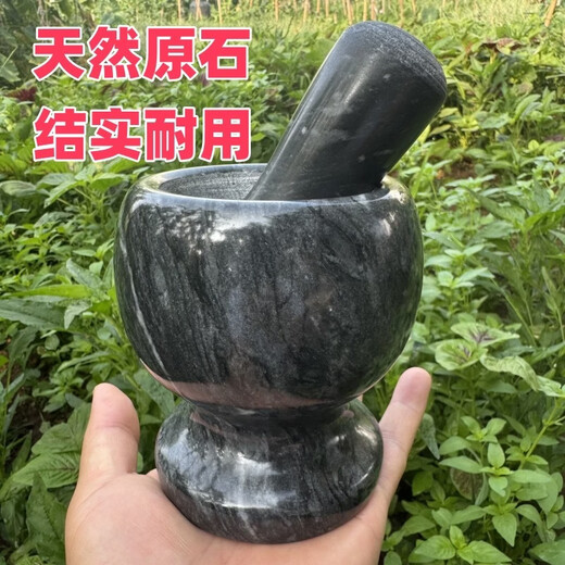 Tuojin Japan imported quality natural marble stone old-fashioned garlic pounder stone mortar household garlic masher garlic press factory straight hair frosted bluestone straight style + stone hammer can be used for twenty years