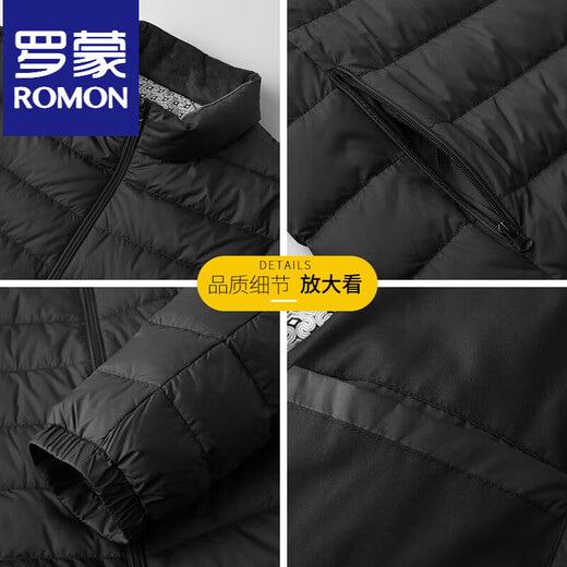ROMON Fatty Thin Down Jacket Мужская теплая куртка больших размеров Свободная осень и зима Тонкий пуховик большого размера с воротником-стойкой Модный черный L