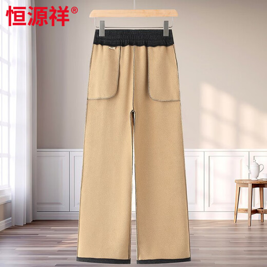 Hengyuanxiang 2026 Mom's Winter Straight Pants, Loose and Warm, Middle-aged and Elderly Women's Velvet Thickened Pants for 50 Years Old, Elastic Waist Pants, Coffee Color, High Quality XL