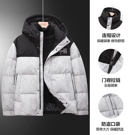 Yalu high-fill velvet 2025 new hooded down jacket men's bread coat business loose large size warm and cold-proof jacket black and blue camouflage M recommended 110-120Jin Jin equals 0.5 kg