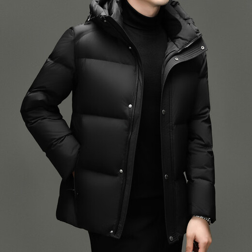 MAGIOPY светлое роскошное высококачественное брендовое мужское пальто на белом утином пуху 2026 зимнее новое стильное модное повседневное пальто для молодежи и среднего возраста с капюшоном черного цвета M 170
