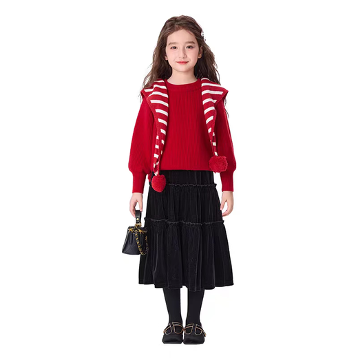 Moonkids children's clothing girls red sweater skirt New Year's shirt 2026 Year of the Horse children's festive New Year suit 19785 red sweater 110 cm