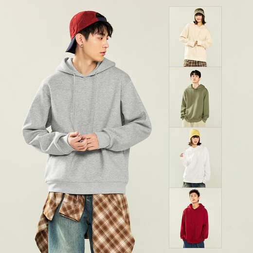 Jeanswest black heavyweight milk silk hooded sweatshirt jacket for men 2026 new spring comfortable loose soft hoodie for men white flower gray (force of nature) S (165) (strict quality control)