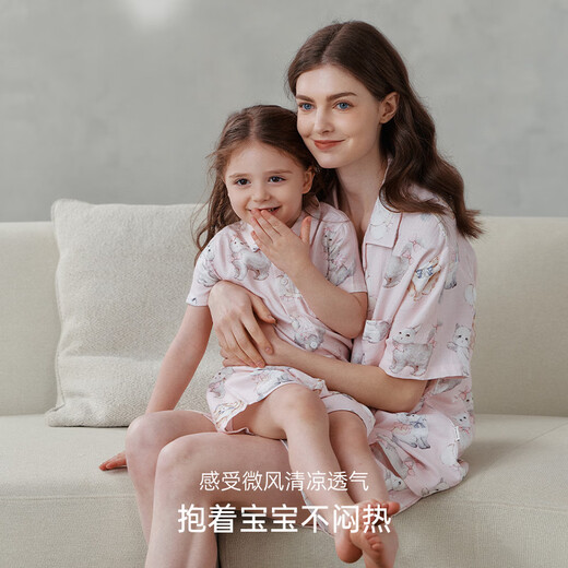 OAK FAMILY new summer baby short-sleeved shorts, infant pajamas, parent-child wear, girls home clothes set, Songsong Cat (adult style) 170 L (recommended height 170~175cm)