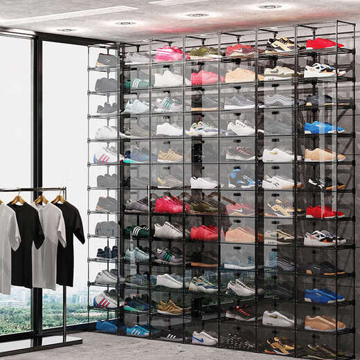 Yusenyi Transparent Wall Shoe Box Magnetic Side-Opening Shoe Cabinet Can Be Assembled Foyer Space Shoe Rack Classic Black 4 Pack 32.5x27x19cm