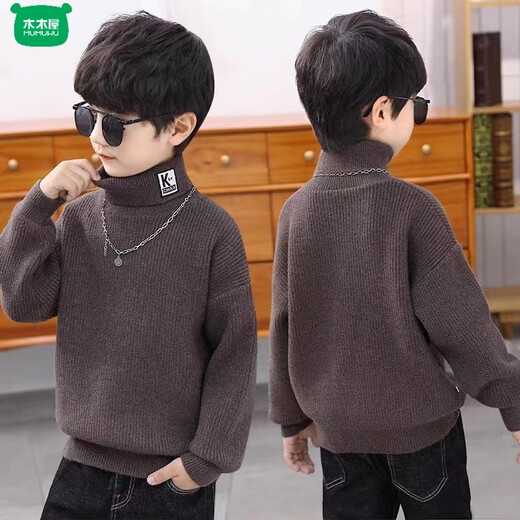 Wooden house children's clothing children's sweater all-in-one velvet turtleneck boys' sweater plus velvet thickened winter new medium and large children's bottoming shirt trendy black 100 recommended height 90-100
