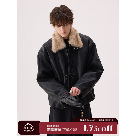 Xiaohongshu's popular CHICERRO Sicilian men's noble fur collar mink velvet lined leather jacket for boys brown XL